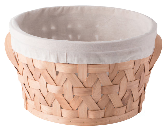 Wooden Round Display Basket Bins, Lined with White Fabric, Food Gift Basket, Medium - LEHADAR