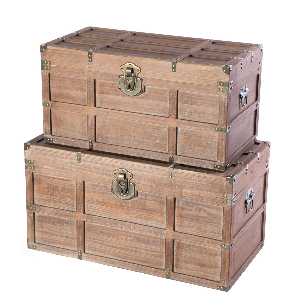 Wooden Rectangular Lined Rustic Storage Trunk with Latch, Set of 2 - LEHADAR
