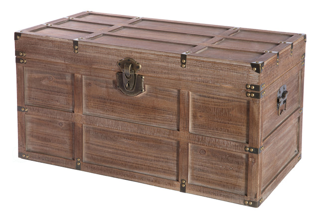 Wooden Rectangular Lined Rustic Storage Trunk with Latch, Large - LEHADAR