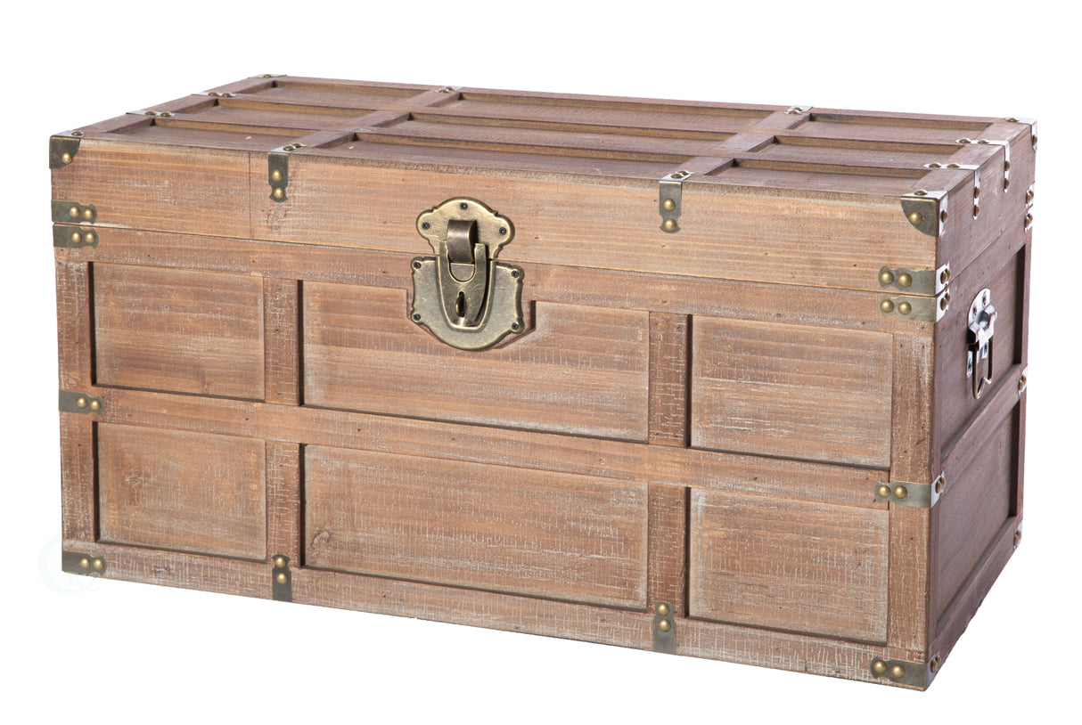 Wooden Rectangular Lined Rustic Storage Trunk with Latch, Medium - LEHADAR