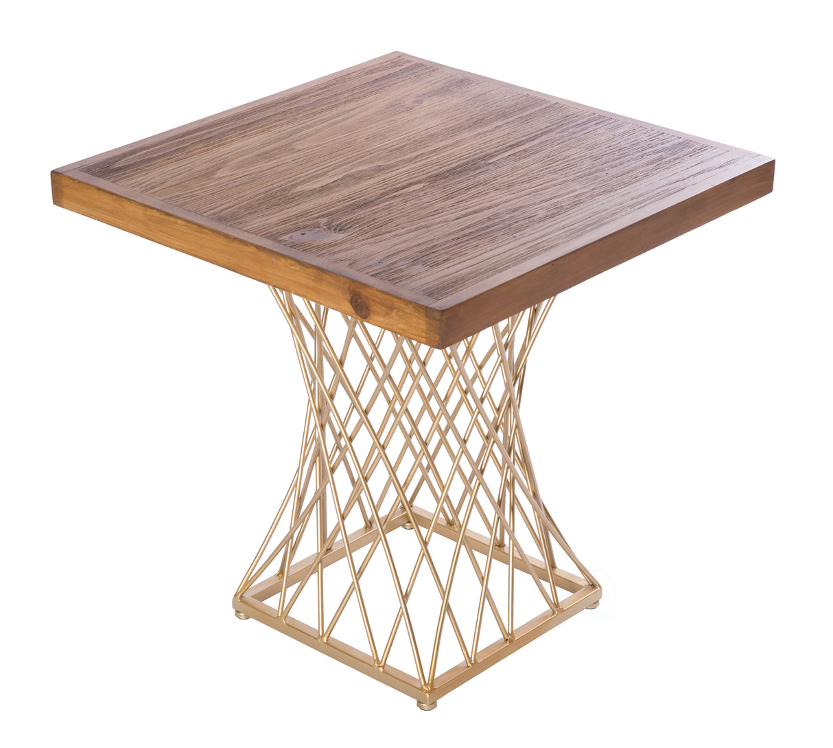 Modern Square Wood and Gold Metal Side Table - LEHADAR