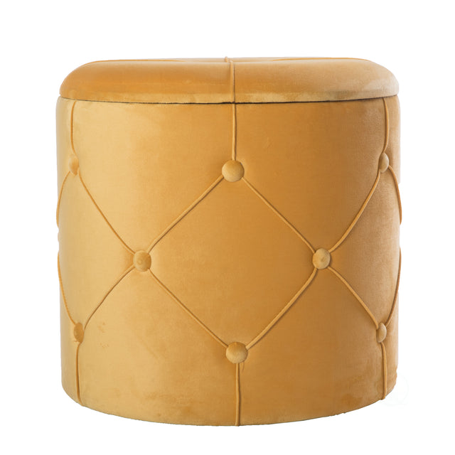 Round Wooden Velvet Ottoman Stool with Lid, Yellow - LEHADAR