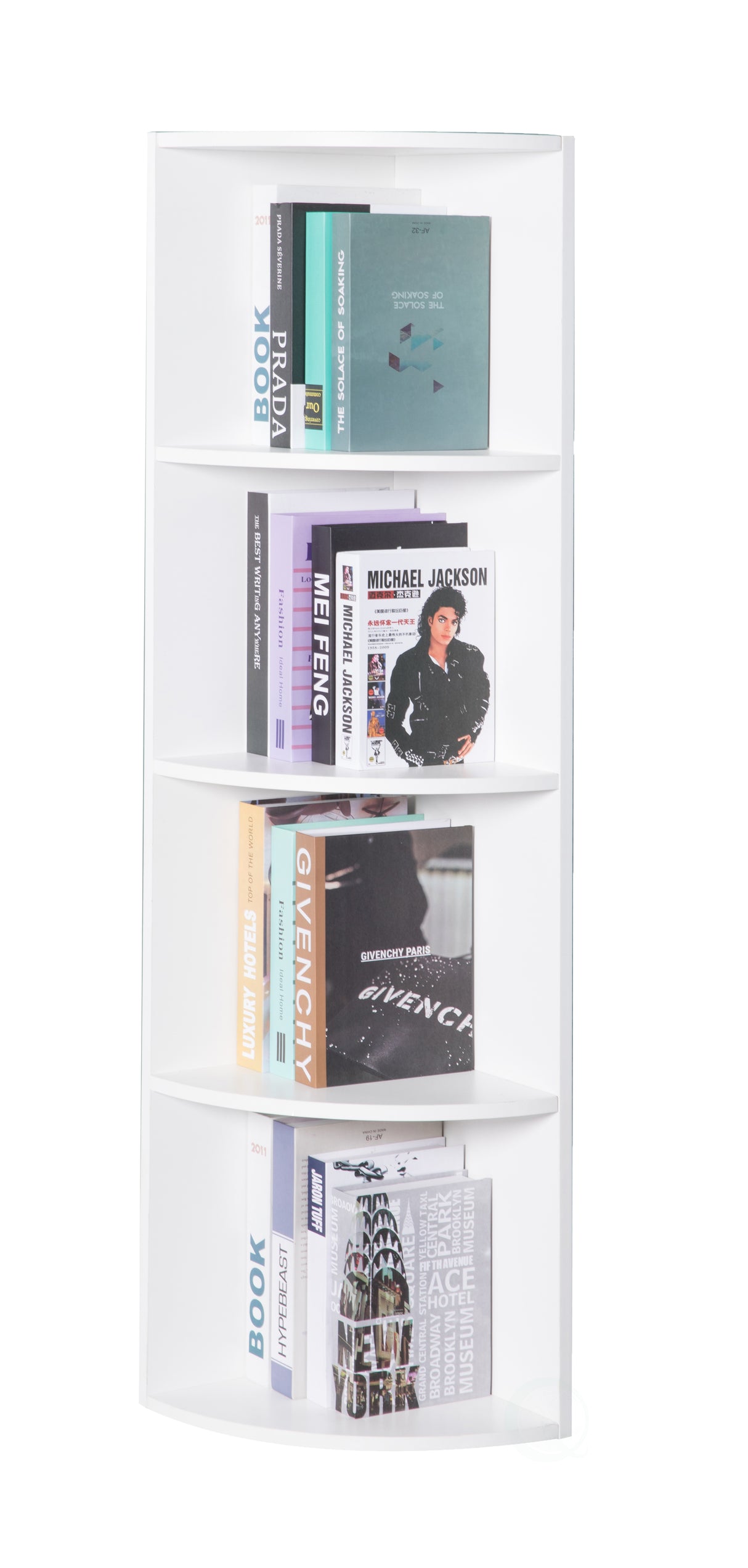 Durable 4-Tier Wooden Corner Bookshelf, Perfect for Tiny Home, Office Space, Living Room, Shelves for Bedroom, Classroom, and Library Shelving Needs, White - LEHADAR