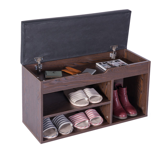 Entryway Storage Shoe Rack with Top Seat, Brown - LEHADAR