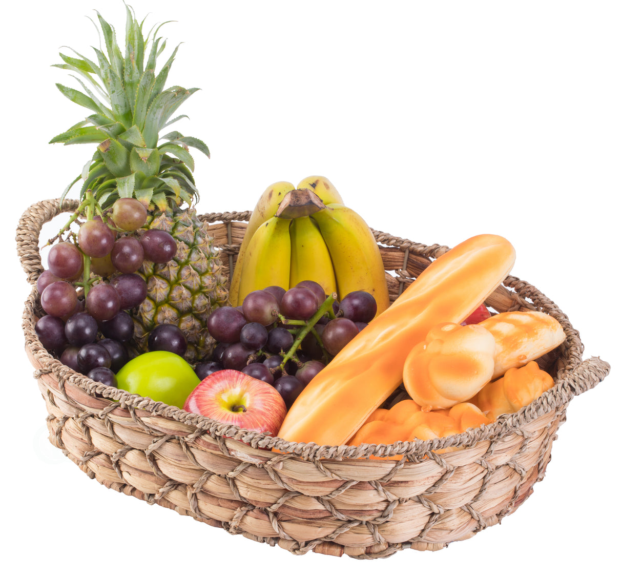 Set of 4 Seagrass Fruit Bread Basket Tray with Handles, Large - LEHADAR