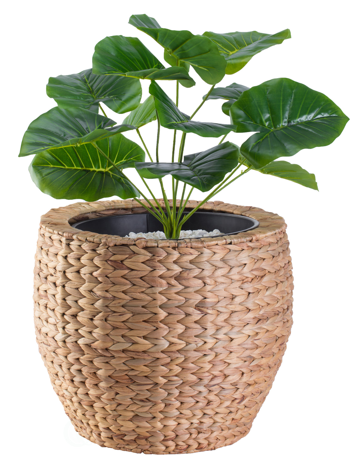 Water Hyacinth Round Floor Planter with Metal Pot, Large - LEHADAR