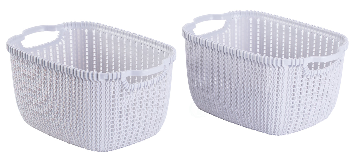 Plastic Wicker Basket Grey Medium, Set of 2 - LEHADAR