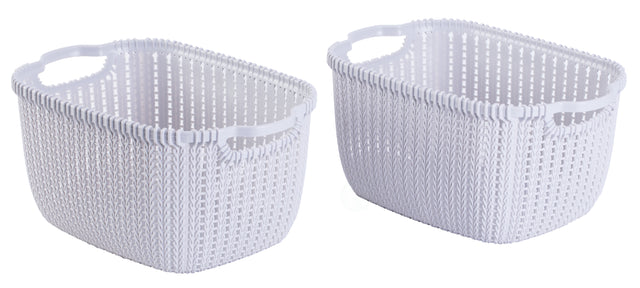 Plastic Wicker Basket Grey Medium, Set of 2 - LEHADAR