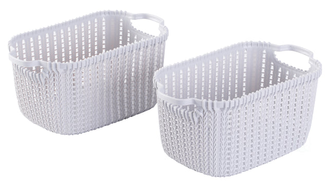 Plastic Wicker Basket Grey Small, Set of 2 - LEHADAR