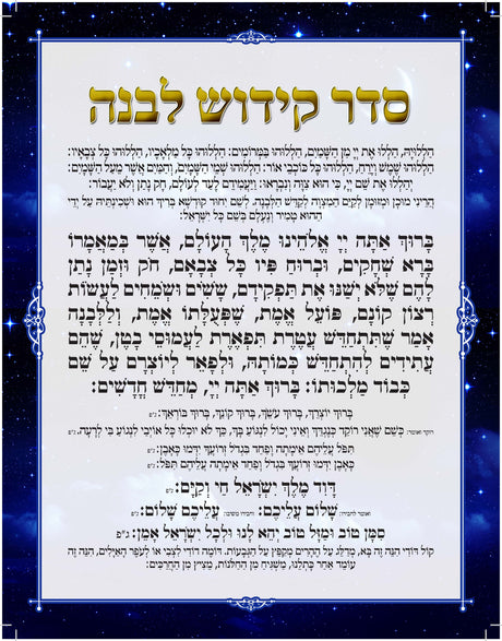 Kiddush Levanah 1 Page Navy Border 9x11" - LEHADAR