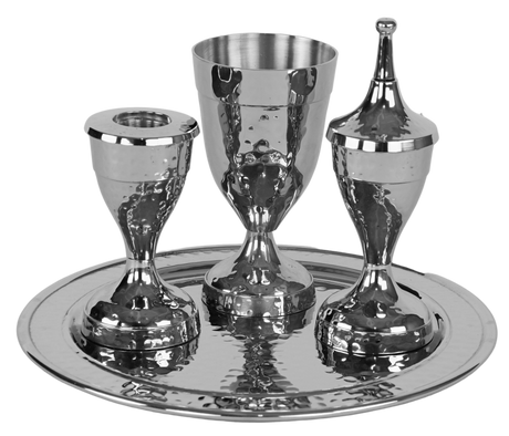 Havdalah Set Hammered Nickel Plated 4 pc - LEHADAR