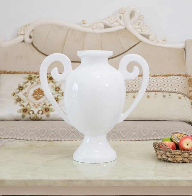 Amphora Style Modern White Fiberglass Centerpiece Vase - LEHADAR