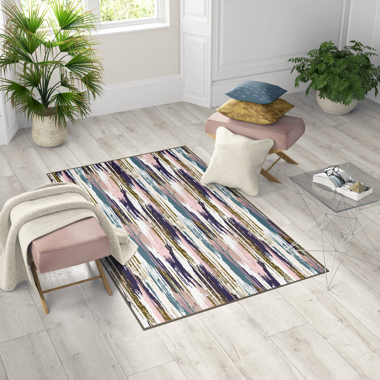 Deerlux Modern Living Room Area Rug with Nonslip Backing, Abstract Brushstrokes and Glitter Pattern, 4 x 6 ft Small - LEHADAR