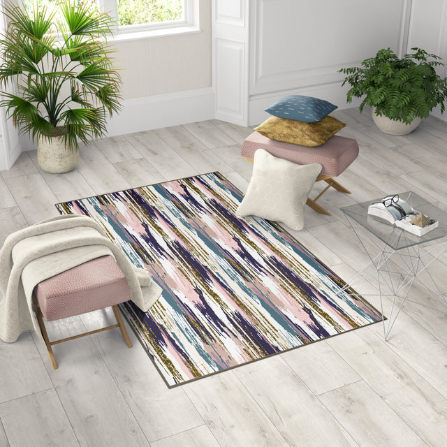 Deerlux Modern Living Room Area Rug with Nonslip Backing, Abstract Brushstrokes and Glitter Pattern, 4 x 6 ft Small - LEHADAR