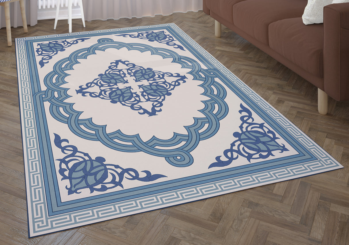 Deerlux Transitional Living Room Area Rug with Nonslip Backing, Blue Medallion Pattern, 8 x 10 ft Large - LEHADAR