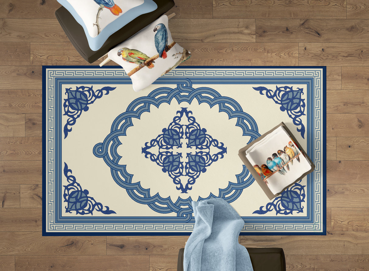 Deerlux Transitional Living Room Area Rug with Nonslip Backing, Blue Medallion Pattern, 4 x 6 ft Small - LEHADAR