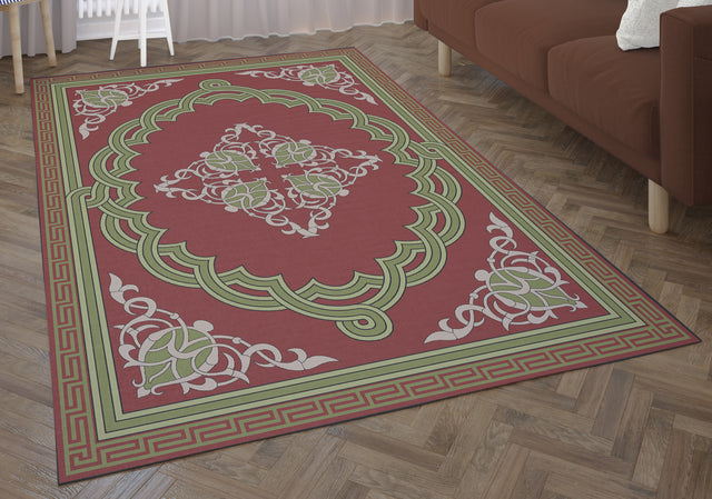 Deerlux Transitional Living Room Area Rug with Nonslip Backing, Red Medallion Pattern, 8 x 10 ft Large - LEHADAR