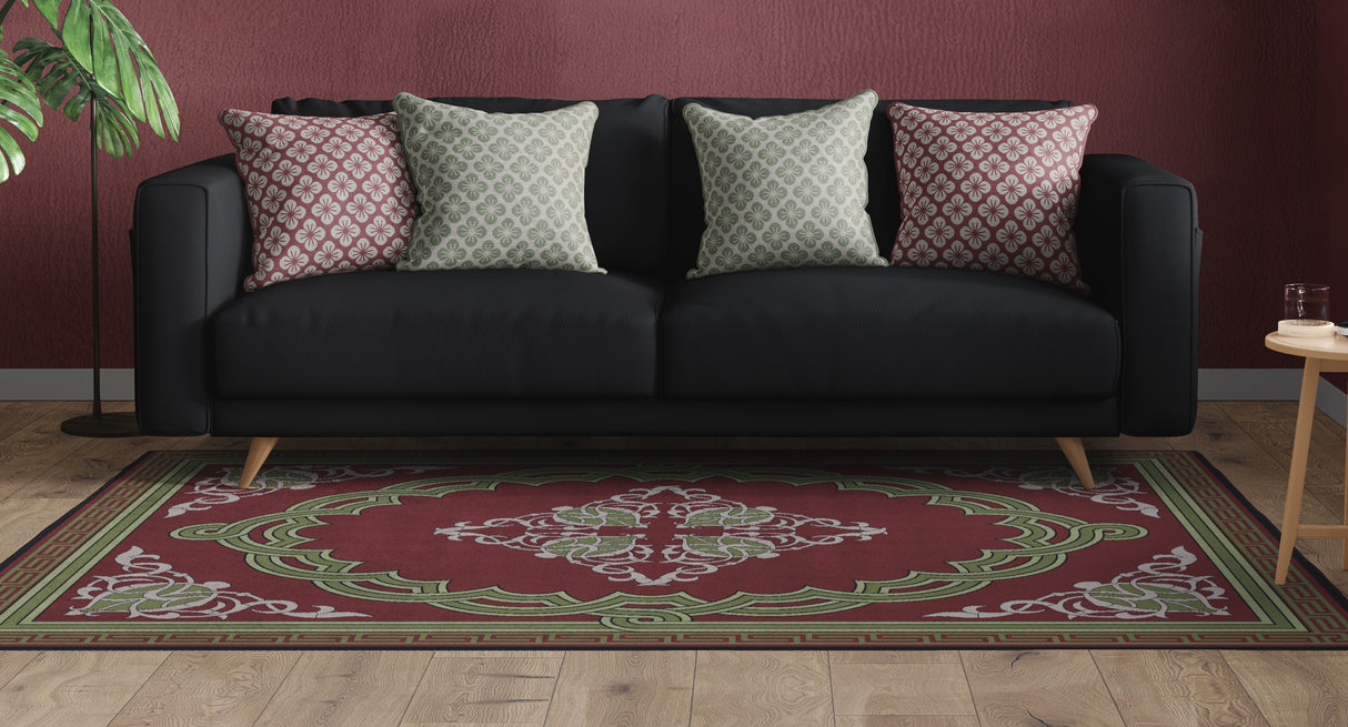 Deerlux Transitional Living Room Area Rug with Nonslip Backing, Red Medallion Pattern, 5 x 7 ft Medium - LEHADAR