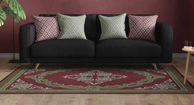 Deerlux Transitional Living Room Area Rug with Nonslip Backing, Red Medallion Pattern, 5 x 7 ft Medium - LEHADAR