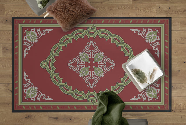 Deerlux Transitional Living Room Area Rug with Nonslip Backing, Red Medallion Pattern, 4 x 6 ft Small - LEHADAR