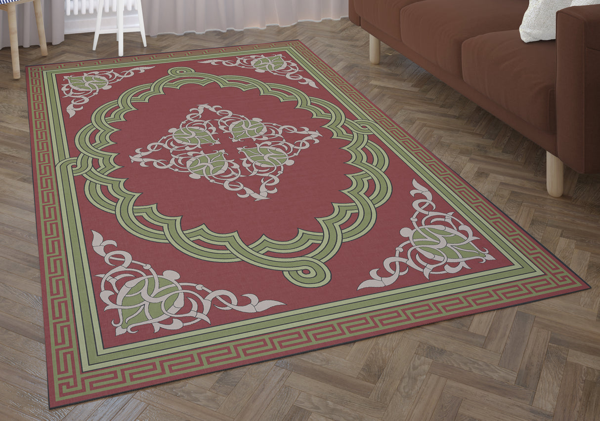Deerlux Transitional Living Room Area Rug with Nonslip Backing, Red Medallion Pattern, 9 x12 ft Extra Large - LEHADAR