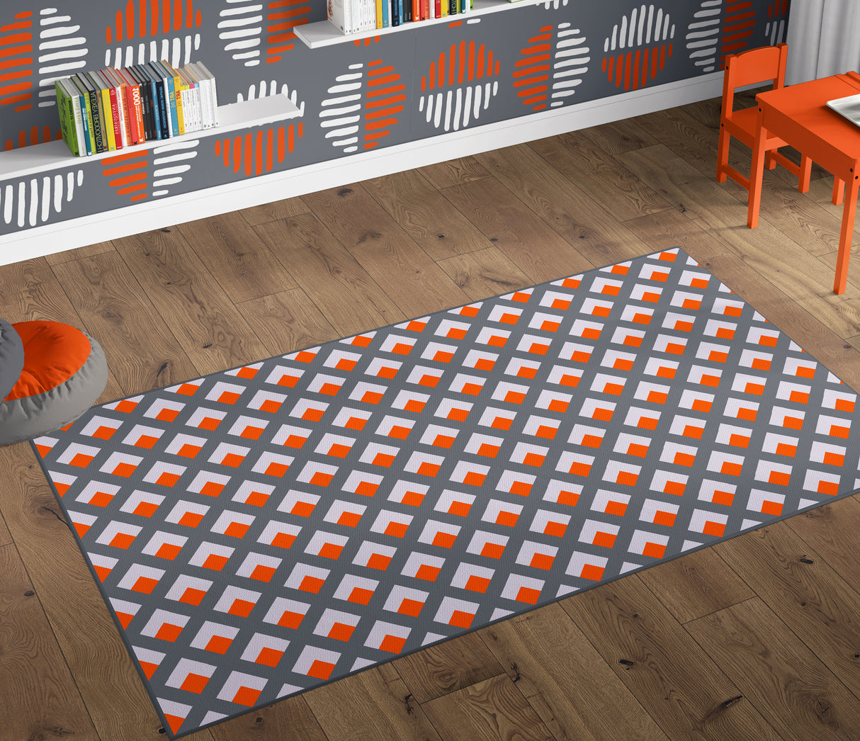 Deerlux Modern Living Room Area Rug with Nonslip Backing, Geometric Gray and Orange Trellis Pattern, 4 x 6 ft Small - LEHADAR
