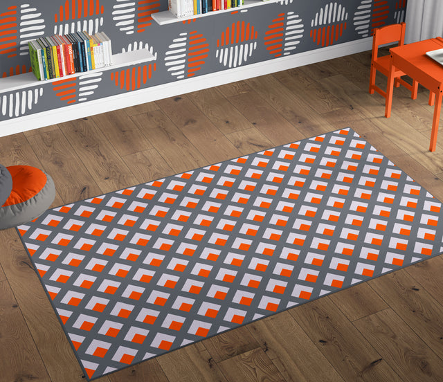 Deerlux Modern Living Room Area Rug with Nonslip Backing, Geometric Gray and Orange Trellis Pattern, 4 x 6 ft Small - LEHADAR