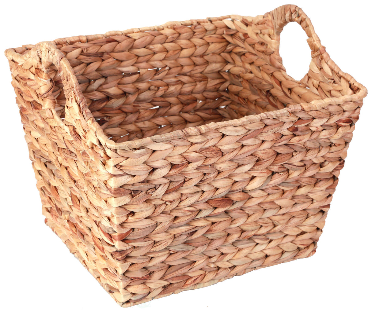 Water Hyacinth Rectangular Wicker Storage Baskets with Cutout Handles, Large - LEHADAR