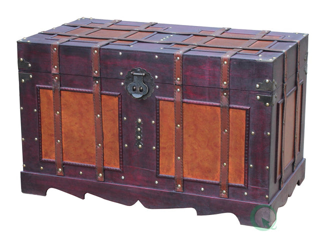 Large Antique Style Steamer Trunk, Decorative Storage Box - LEHADAR