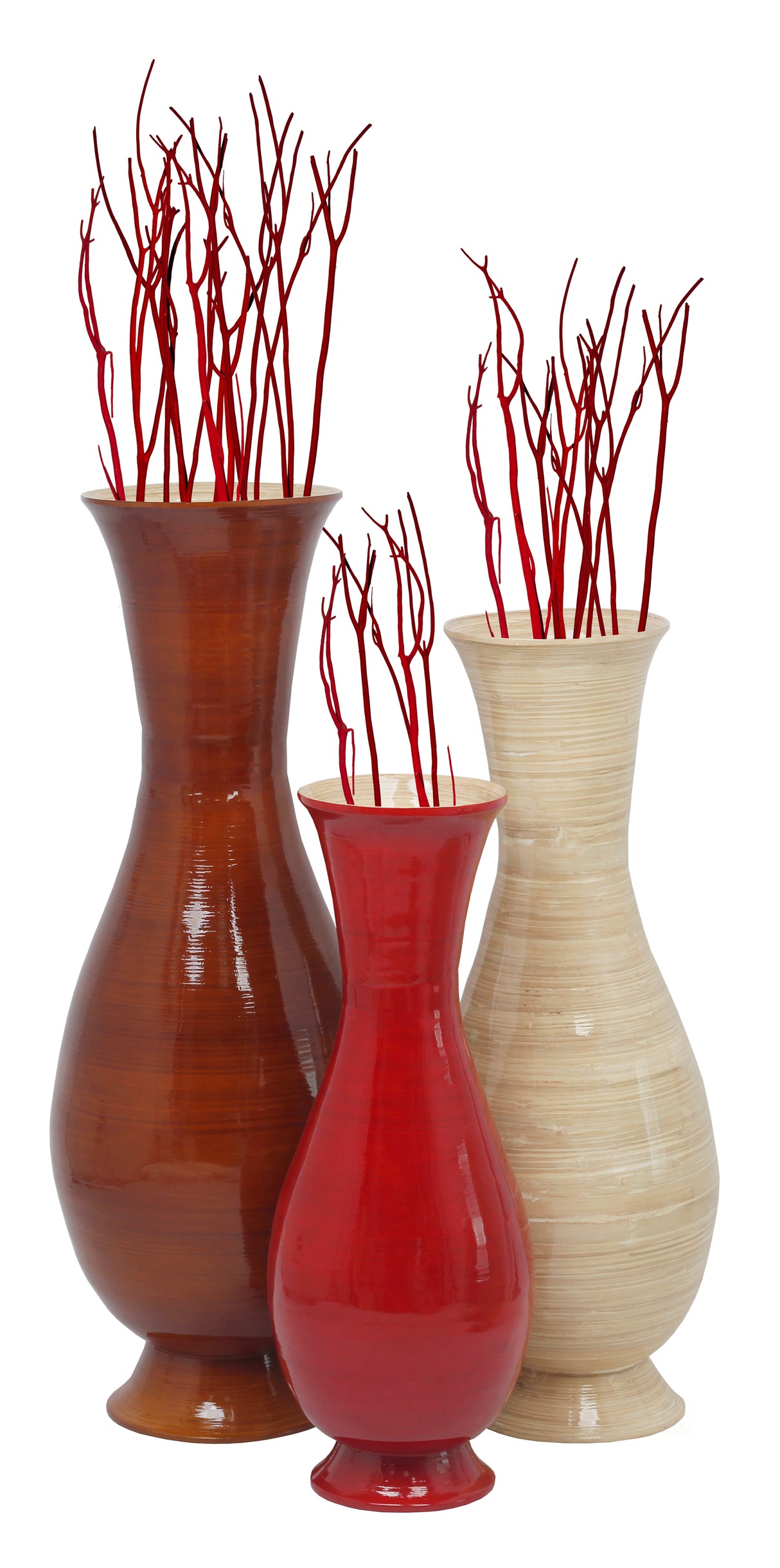 Tall Modern Decorative Floor Vase: Handmade, Natural Bamboo Finish, Contemporary Home D̩cor, Handcrafted Bamboo, Elegant Interior Design, Bamboo Craftsmanship, Statement Piece for Modern Spaces, Set of 3 - LEHADAR
