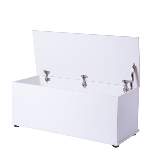 Large Storage Toy Box with Soft Closure Lid, Wooden Organizing Furniture Storage Chest, White - LEHADAR