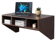 Wall Mounted Office Computer Desk with Three Compartments, Brown - LEHADAR