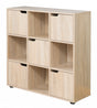 9 Cube Wooden Organizer With 5 Enclosed Doors and 4 Shelves, Oak - LEHADAR