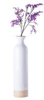 Elegant White Cylinder Shaped Tall Spun Bamboo Floor Vases, Embellished with a Glossy Lacquer and Enhanced with Natural Bamboo Finish - Stylish Home Decor, Heights of 31 Inches - LEHADAR