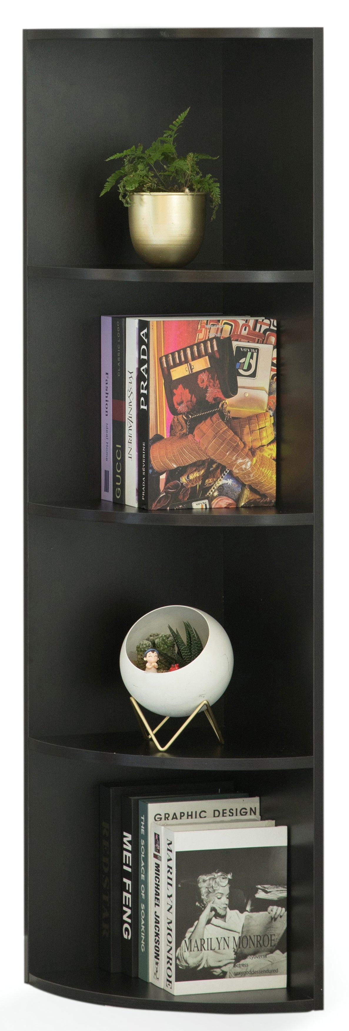 Durable 4-Tier Wooden Corner Bookshelf, Perfect for Tiny Home, Office Space, Living Room, Shelves for Bedroom, Classroom, and Library Shelving Needs, Black - LEHADAR