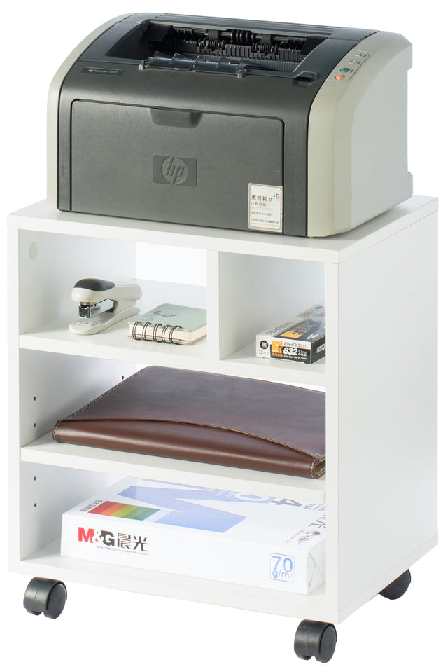 Wooden Office Storage Printer Stand with Wheels, White - LEHADAR