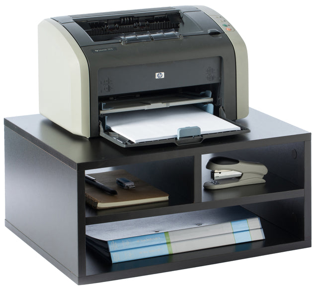 Printer Stand Shelf Wood Office Desktop Compartment Organizer, Black - LEHADAR