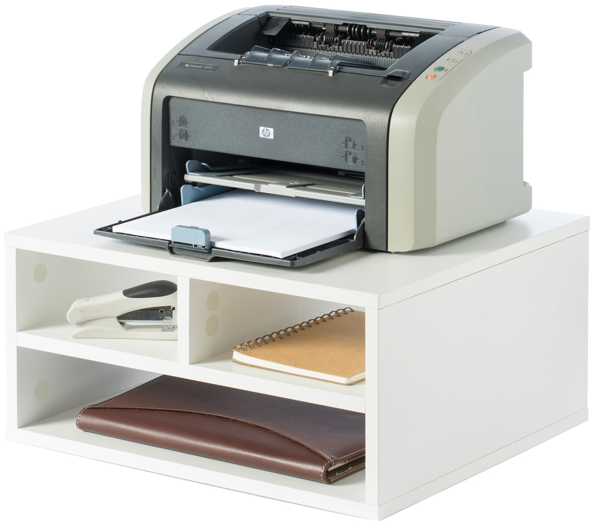 Printer Stand Shelf Wood Office Desktop Compartment Organizer, White - LEHADAR
