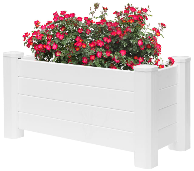 White Vinyl Traditional Fence Design Garden Bed Elevated Screwless Raised Planter Box - LEHADAR
