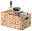 Natural Woven Water Hyacinth Wicker Rectangular Storage Bin Basket with Handles, Medium - LEHADAR
