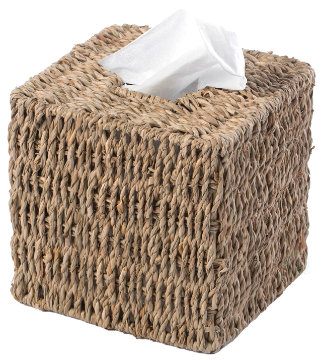 Natural Woven Seagrass Wicker Square Tissue Box Cover Holder - LEHADAR