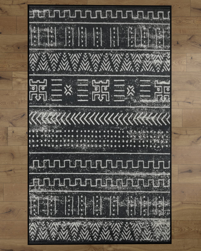 Deerlux Boho Living Room Area Rug with Nonslip Backing, Black Tribal Pattern, 5 x 7 Ft Medium - LEHADAR