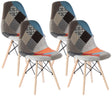 Mid-Century Modern Upholstered Plastic Multicolor Fabric Patchwork DSW Shell Dining Chair with Wooden Dowel Eiffel Legs, Set of 4 - LEHADAR
