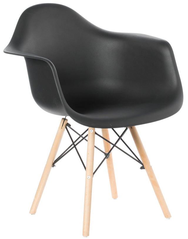 Mid-Century Modern Style Plastic DAW Shell Dining Arm Chair with Wooden Dowel Eiffel Legs, Black - LEHADAR