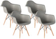 Mid-Century Modern Style Plastic DAW Shell Dining Arm Chair with Wooden Dowel Eiffel Legs, Set of 4 Gray - LEHADAR