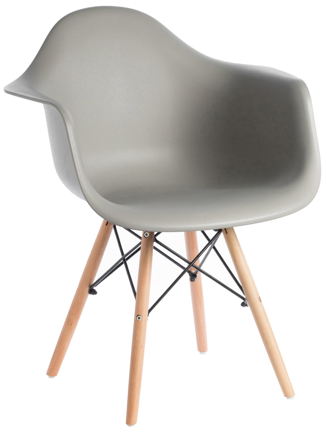 Mid-Century Modern Style Plastic DAW Shell Dining Arm Chair with Wooden Dowel Eiffel Legs, Gray - LEHADAR