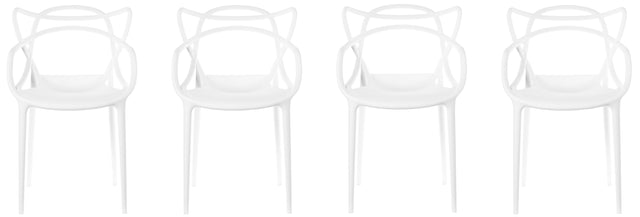 Mid-Century Modern Style Stackable Plastic Molded Arm Chair with Entangled Open Back, Set of 4 White - LEHADAR