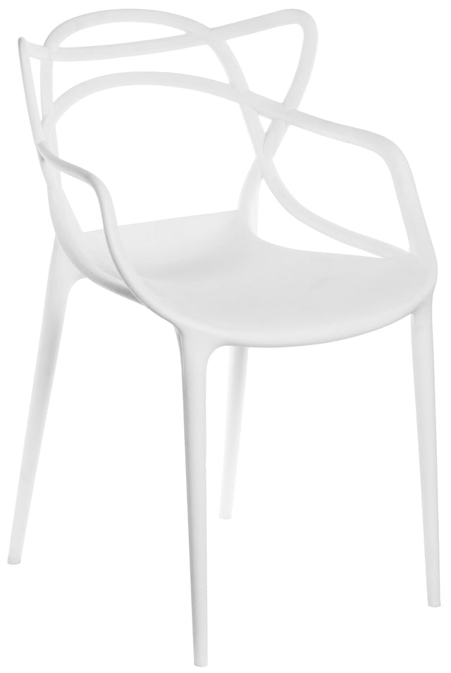 Mid-Century Modern Style Stackable Plastic Molded Arm Chair with Entangled Open Back, White - LEHADAR