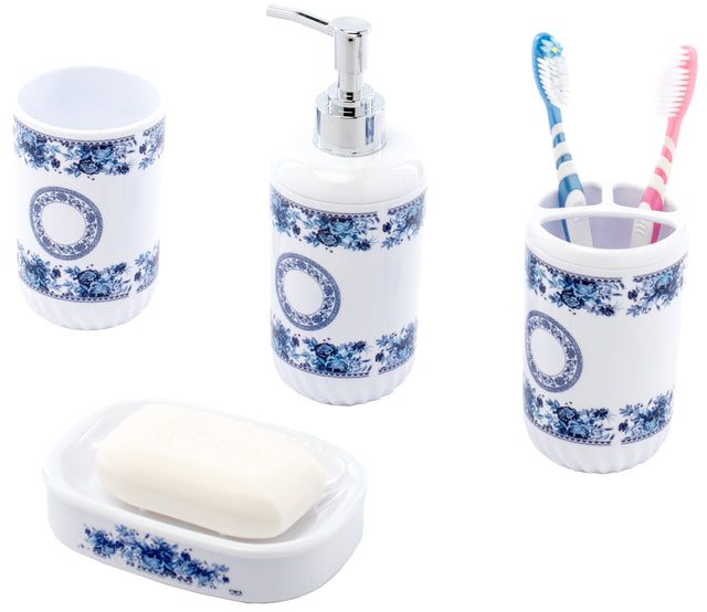 4 Piece Bathroom Accessory Set - Includes Soap Dispenser, Toothbrush Holder, Tumbler, and Soap Dish, White - LEHADAR