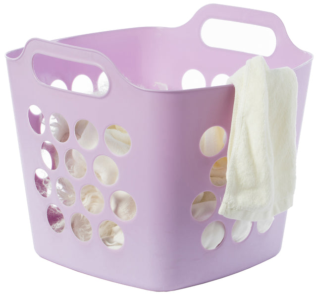 Flexible Plastic Carry Laundry Basket Holder Square Storage Hamper with Side Handles, Purple - LEHADAR